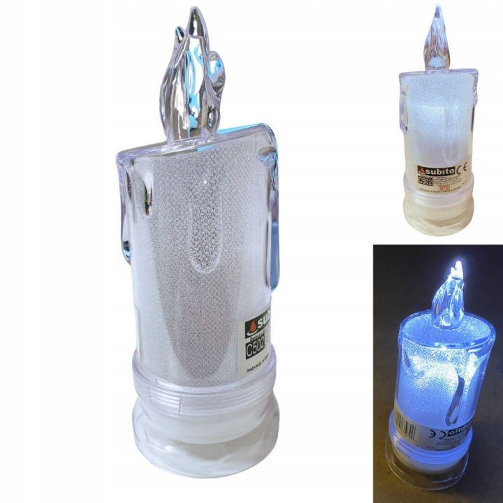 Wkład led do zniczy Subito 14,5 cm Brokatowy Akrylowy Zimny Biały LED