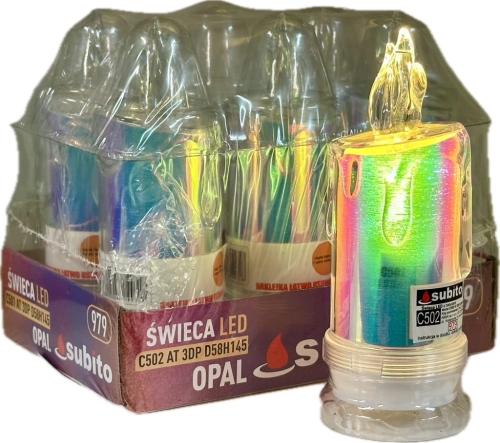 Świeca LED Subito opal ciepły 14,5 cm Akryl Brokatowy Wkład led do znicza