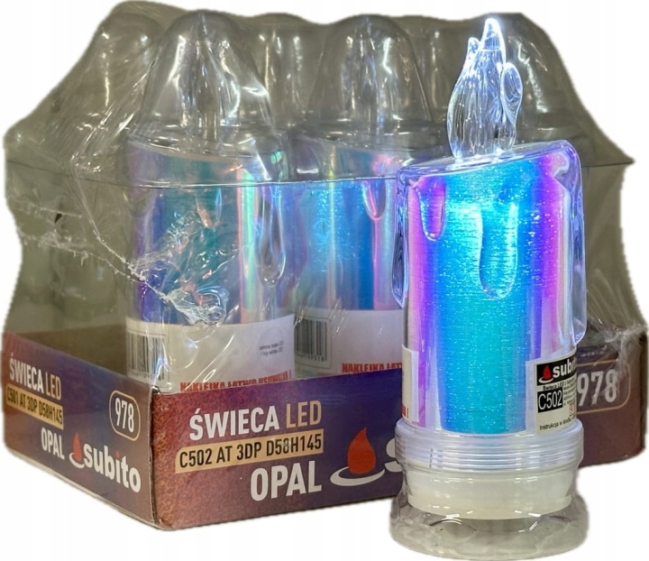 Świeca LED Subito opal zimny 14,5 cm Akryl Brokatowy Wkład led do znicza
