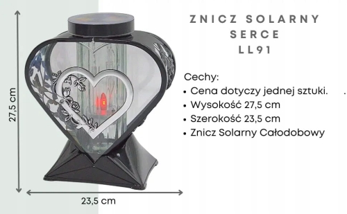 Znicz Solarny Solar Serce Gwarancja Świecenia Jakość Duży Solar Lampion