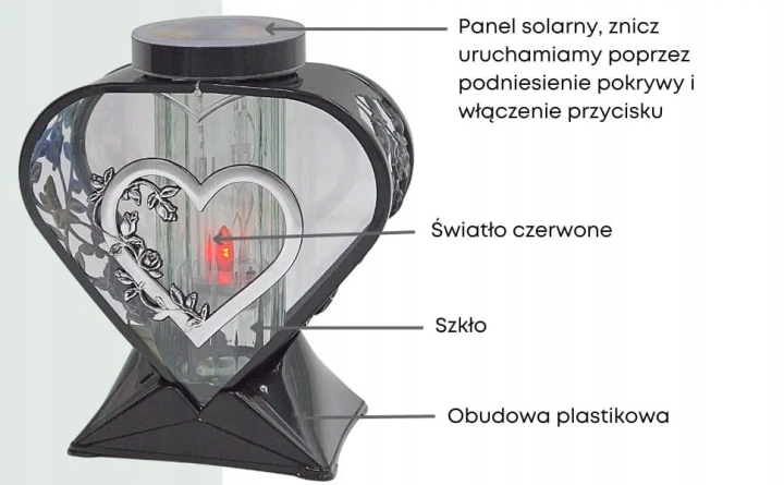 Znicz Solarny Solar Serce Gwarancja Świecenia Jakość Duży Solar Lampion