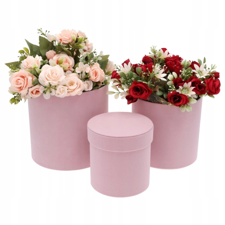 Flower box pudełko 3w1 welur zamsz pudrowy róż Prezent Pudełko Prezentowe