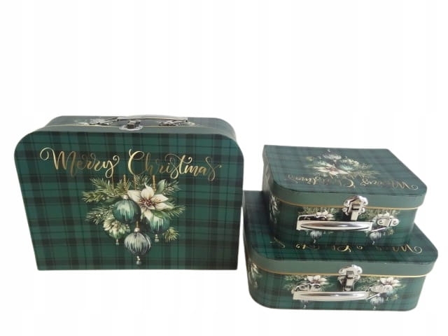 Flower box pudełko 3w1 walizka zielona gwiazda świąteczny wzór Prezent
