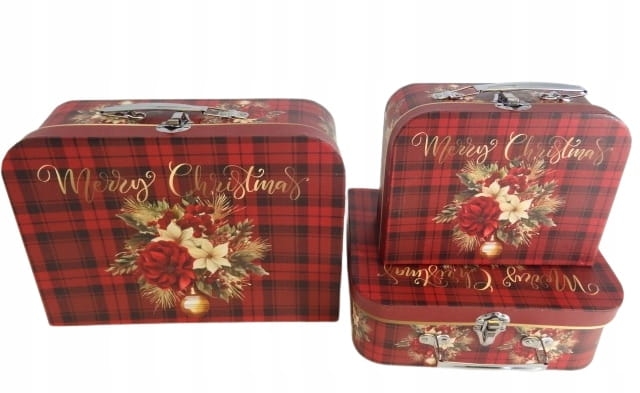 Flower box pudełko 3w1 walizka czerwona gwiazda świąteczny wzór Prezent