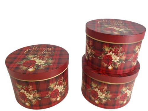 Flower box pudełko 3w1 okrągłe czerwone gwiazda świąteczny wzór Prezent