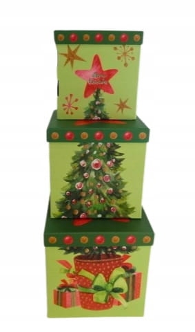 Flower box pudełko 3w1 kwadratowe zielone świąteczny wzór Prezent Dekoracja