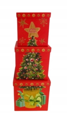 Flower box pudełko 3w1 Kwadratowe czerwone świąteczny wzór Prezent Dekoracj