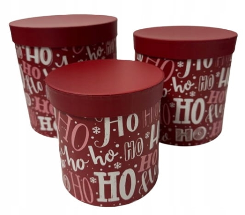 Flower box pudełko okrągły zestaw 3w1 świąteczny wzór czerwień HO HO HO