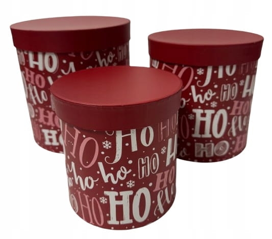 Flower box pudełko okrągły zestaw 3w1 świąteczny wzór czerwień HO HO HO