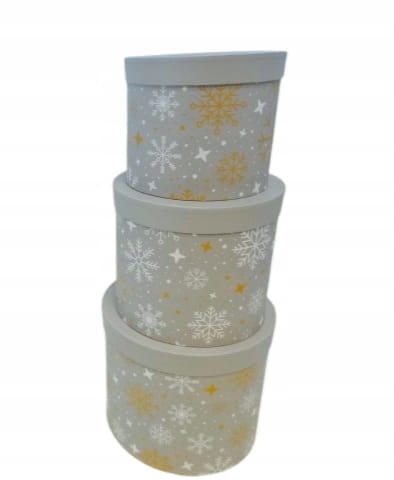 Flower box pudełko okrągły zestaw 3w1 świąteczny wzór szary z śnieżkami