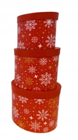 Flower box pudełko okrągły zestaw 3w1 świąteczny wzór czerwony z śnieżkami