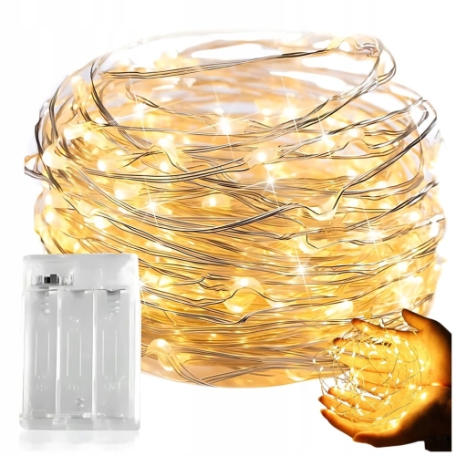 LAMPKI DRUCIKI LED 10M 100 LAMPEK BIAŁE CIEPŁE NA BATERIE MIKRO ŚWIATEŁKA