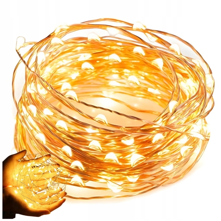 LAMPKI DRUCIKI LED 10M 100 LAMPEK BIAŁE CIEPŁE NA BATERIE MIKRO ŚWIATEŁKA