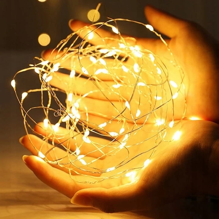 LAMPKI DRUCIKI LED 10M 100 LAMPEK BIAŁE CIEPŁE NA BATERIE MIKRO ŚWIATEŁKA