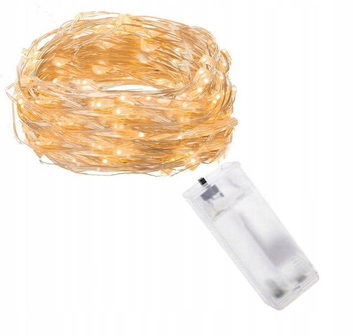 LAMPKI DRUCIKI LED 10M 100 LAMPEK BIAŁE CIEPŁE NA BATERIE MIKRO ŚWIATEŁKA