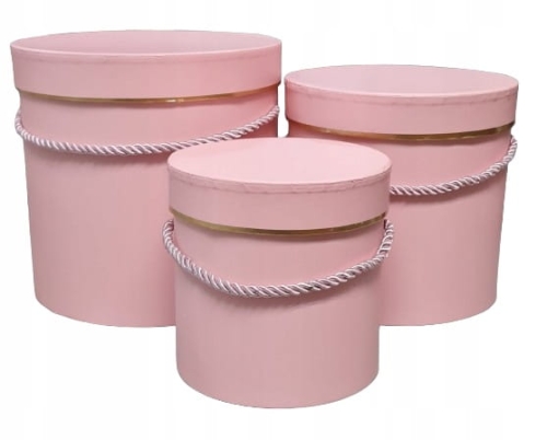 Flower box pudełko zestaw 3w1 różowy ze złotym paskiem Pudełko Prezentowe