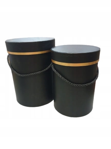 Pudełko Prezentowe Flower box na kwiaty 2w1 podwójne z paskiem czarne