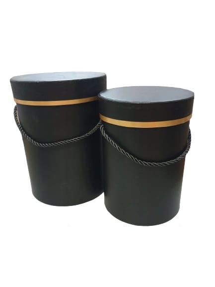 Pudełko Prezentowe Flower box na kwiaty 2w1 podwójne z paskiem czarne