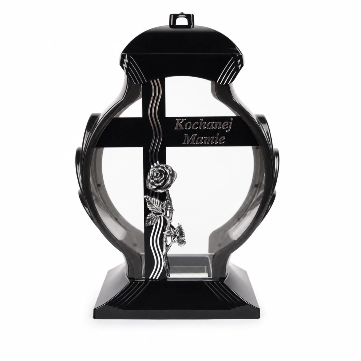 Znicz kapliczka Obelix zdobiony 33 cm – 1262 – Mamie – srebrna róża i krzyż