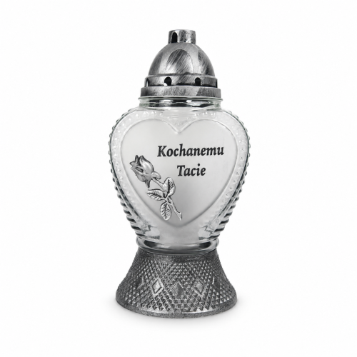 Znicz L-2380 odbijany z różą Kochanemu Tacie 32 cm – 1128 – Srebrny – Kochanemu Tacie