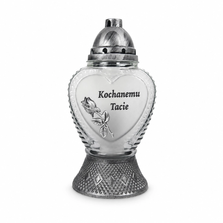 Znicz L-2380 odbijany z różą Kochanemu Tacie 32 cm – 1128 – Srebrny – Kochanemu Tacie