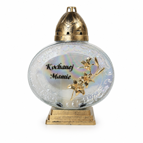 Znicz Zegarek z lilią Kochanej Mamie 31 cm – 1483 – Bezbarwny / złoty