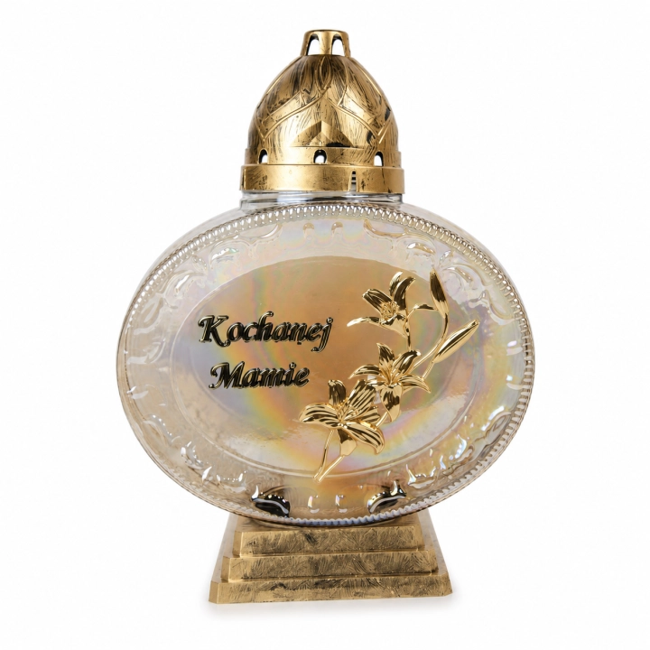 Znicz Zegarek z lilią Kochanej Mamie 31 cm – 1483 – Bursztynowy / złoty