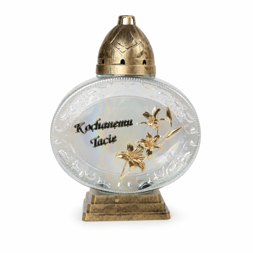 Znicz Zegarek z lilią Kochanemu Tacie 31 cm – 1483 – Bezbarwny / złoty