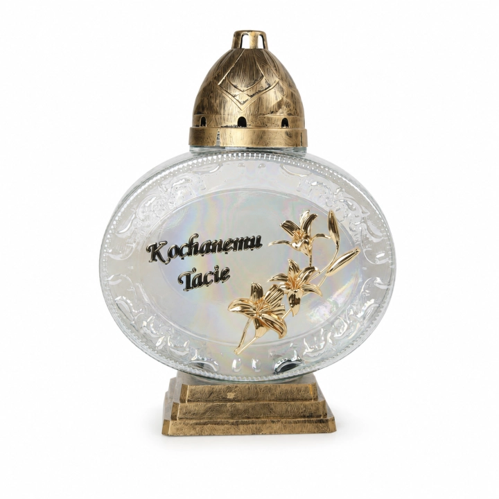 Znicz Zegarek z lilią Kochanemu Tacie 31 cm – 1483 – Bezbarwny / złoty