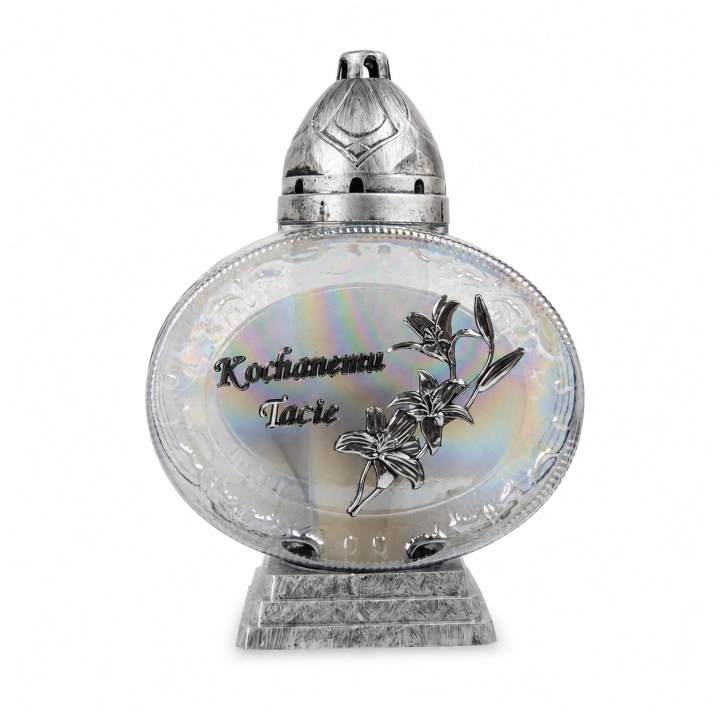 Znicz Zegarek z lilią Kochanemu Tacie 31 cm – 1483 – Srebrny