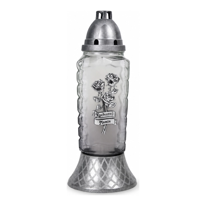 Znicz M-35 Szron Bukiet z dedykacją 33 cm – nr 1268 – Przydymiony / srebrny – Kochanej Mamie