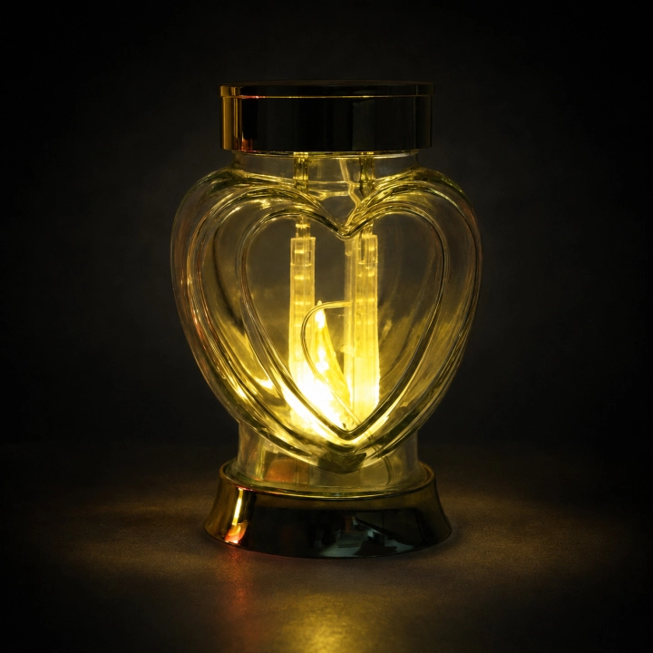 Znicz solarny Subito Serce szkło 18 cm – Ciepłe światło po zmroku