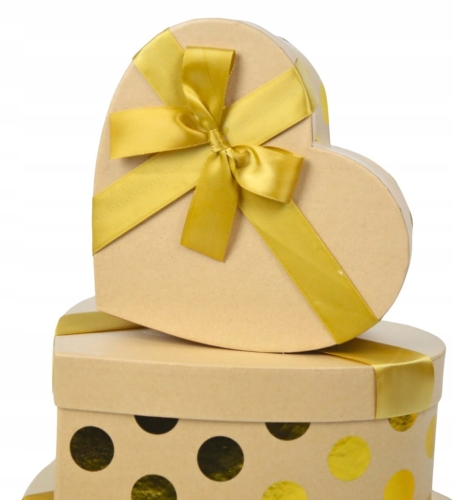 Zestaw 3 Pudełek Prezentowych Flower Box Boxów Prezent Serce z Kokardą