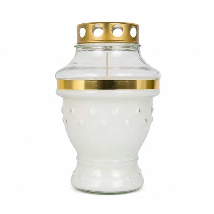 Znicz Amfora Piotrkowska 20 cm – Biały – złoty