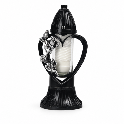 Znicz ZP Serce 3D 29 cm – Bezbarwny – czarny/srebrny