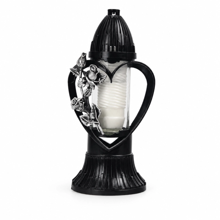Znicz ZP Serce 3D 29 cm – Bezbarwny – czarny/srebrny