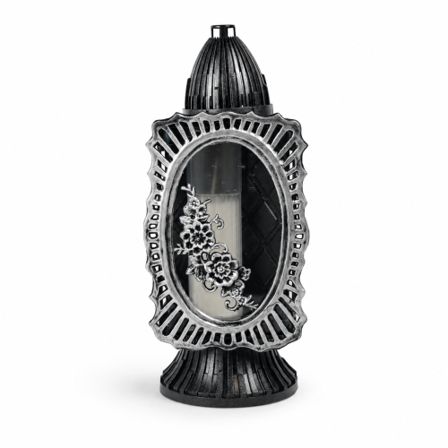 Znicz Glass Art Kapliczka Średnia 32 cm – Czarny – srebrny