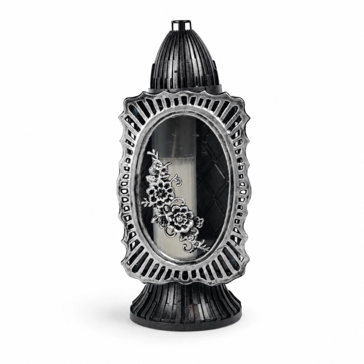 Znicz Glass Art Kapliczka Średnia 32 cm – Czarny – srebrny