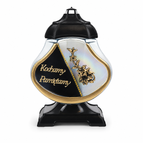 Znicz Pera Duża Tło 28 cm – Bezbarwny – czarny/złoty, Pamiętamy
