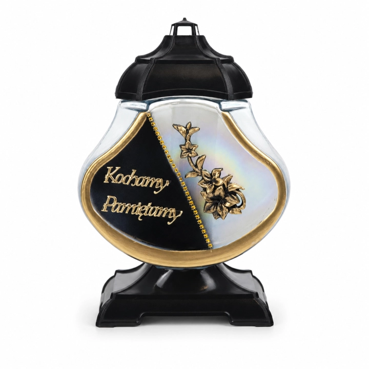 Znicz Pera Duża Tło 28 cm – Bezbarwny – czarny/złoty, Pamiętamy