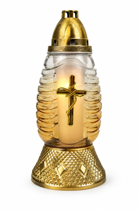 Znicz Z543 Krzyż Łańcuch 26 cm – Bursztynowy – złoty