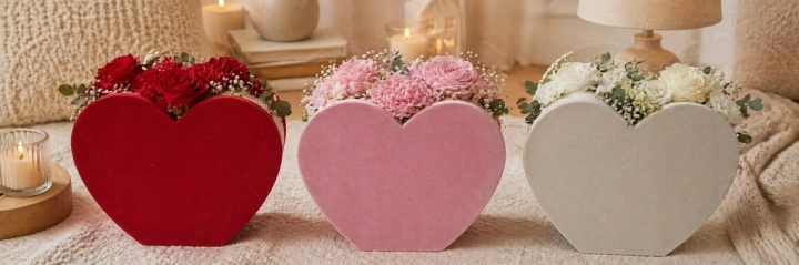 Flower Box serce welurowe różowe pudełko na kwiaty serce box prezentowy