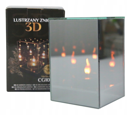 LAMPION LUSTRZANY efekt 3D świeca LED Premium na grób Ozdoba Premium Lustro