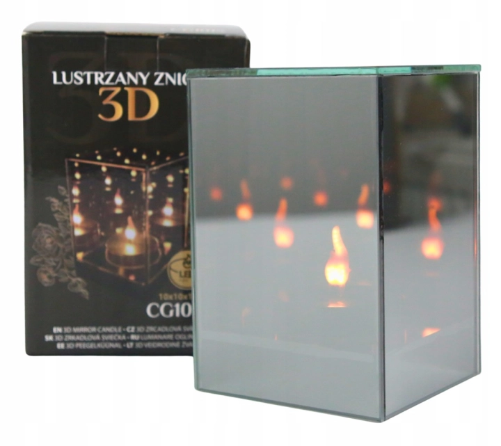 LAMPION LUSTRZANY efekt 3D świeca LED Premium na grób Ozdoba Premium Lustro