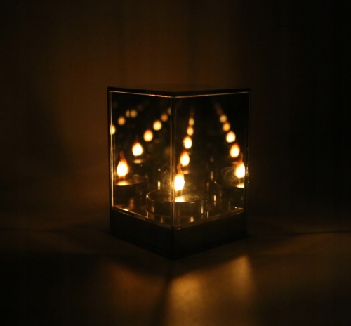 LAMPION LUSTRZANY efekt 3D świeca LED Premium na grób Ozdoba Premium Lustro