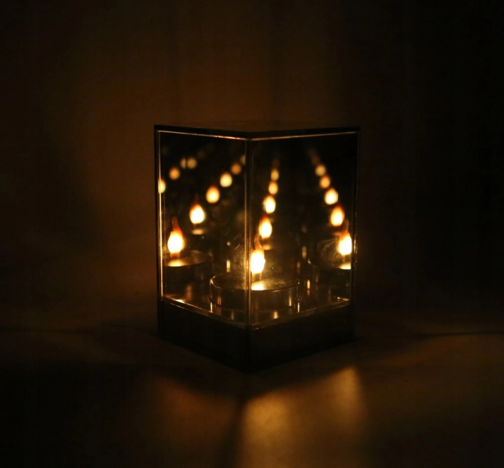 LAMPION LUSTRZANY efekt 3D świeca LED Premium na grób Ozdoba Premium Lustro