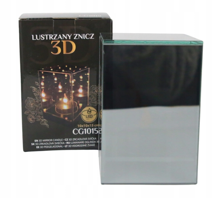 LAMPION LUSTRZANY efekt 3D świeca LED Premium na grób Ozdoba Premium Lustro