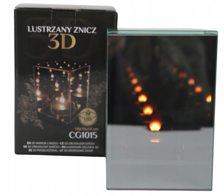 LAMPION LUSTRZANY efekt 3D świeca LED Premium na grób Ozdoba Premium Lustro