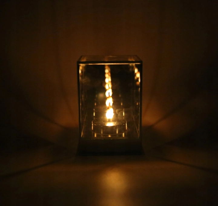 LAMPION LUSTRZANY efekt 3D świeca LED Premium na grób Ozdoba Premium Lustro