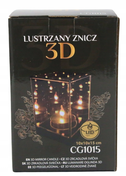LAMPION LUSTRZANY efekt 3D świeca LED Premium na grób Ozdoba Premium Lustro